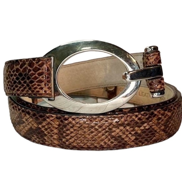 Genuine Leather Snakeskin Print Adjustable Thin Belt Silver Buckle